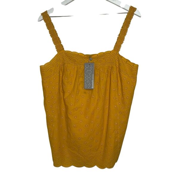 Daniel Rainn Eyelet Babydoll Top Womens Large Gold Yellow Tank Pullover Blouse - Picture 4 of 10